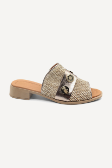 Papuci din piele naturală cu toc jos ART-1860-bej-auriu