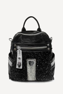 Rucsac din imitație de piele lăcuită cu paiete KB-27108-negru