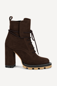 Botine cu toc înalt din piele întoarsă ADL-252-23-maro