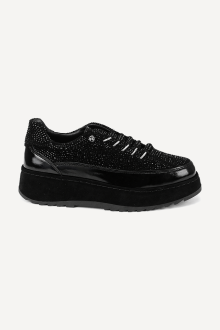 Pantofi sport din piele întoarsă și piele lăcuită ARG-25518-negru