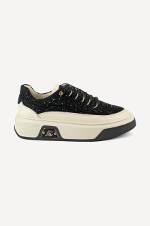 Pantofi sport de piele cu pietre aplicate ARG-25518-negru