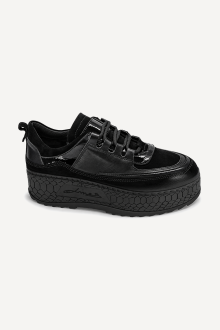 Pantofi sport din piele întoarsă și piele lăcuită ARG-2749-negru