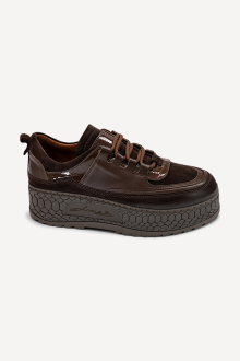 Pantofi sport din piele întoarsă și piele lăcuită ARG-2749-maro