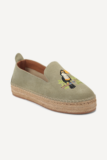 Espadrile din piele întoarsă cu broderie ART-2604-verde