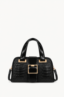 Geantă din piele ecologică cu imprimeu crocodil-DS-6441-Negru
