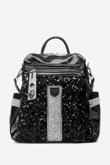 Rucsac din imitație de piele lăcuită cu paiete KB-27108-negru