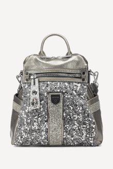 Rucsac din imitație de piele lăcuită cu paiete KB-27108-argintie