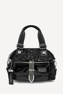 Geantă din piele ecologică și piele lăcuită cu imprimeu croco KB-27387-negru