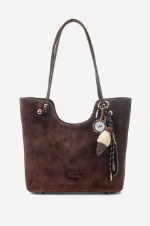 Geantă din imitație de piele întoarsă KB-7459-maro