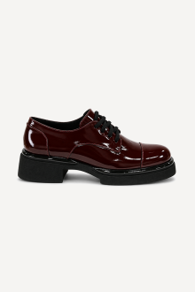 Mocasini din piele naturală lăcuită cu șireturi MGZ-144-237-Bordeaux