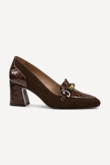 Pantofi din piele întoarsă și piele lăcuită cu imprimeu croco MGZ-379-1212/1-maro