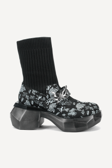 Botine din piele naturală și textil MGZ-90-10334-imprimare-negru