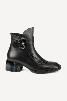 Botine din piele naturală cu toc mediu MGZ-90-315-negru