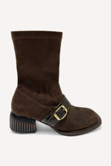 Botine din piele întoarsă cu toc mediu MGZ-90-316-maro