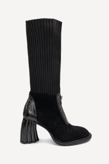Ghete din piele întoarsă naturală și material textil MGZ-90-326-negru