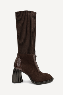 Ghete din piele întoarsă naturală și material textil MGZ-90-326-maro