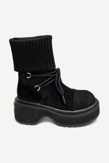 Ghete din piele întoarsă și material textil MGZ-90-344-negru