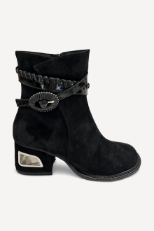 Botine din piele întoarsă cu toc mediu MGZ-90-355-negru