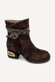 Botine din piele întoarsă cu toc mediu MGZ-90-355-maro