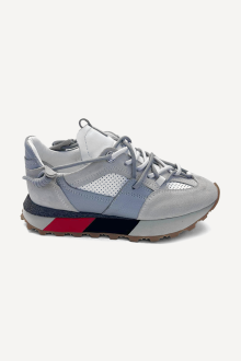 Pantofi sport din piele și piele întoarsă NSR-9364-alb-gri