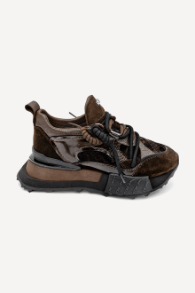 Pantofi sport din piele naturală și piele întoarsă NSR-9504-maro