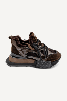 Pantofi sport din piele naturală și piele întoarsă NSR-9504-maro