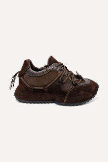 Pantofi sport din piele naturală și piele întoarsă NSR-9574-maro
