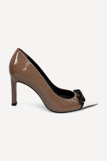 Pantofi cu toc înalt din piele lăcuită SY-28584-maro-bej