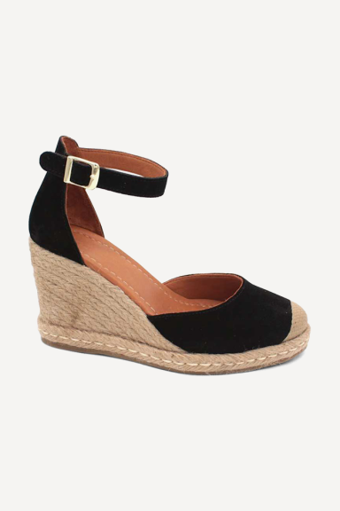 Espadrile din piele întoarsă cu platformă ART-2612-negru