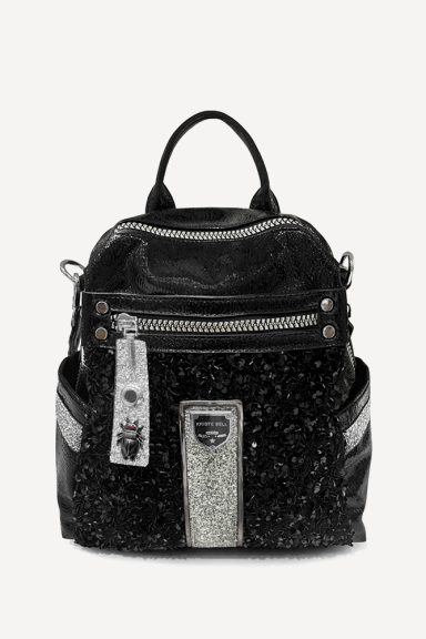 Rucsac din imitație de piele lăcuită cu paiete KB-27108-negru