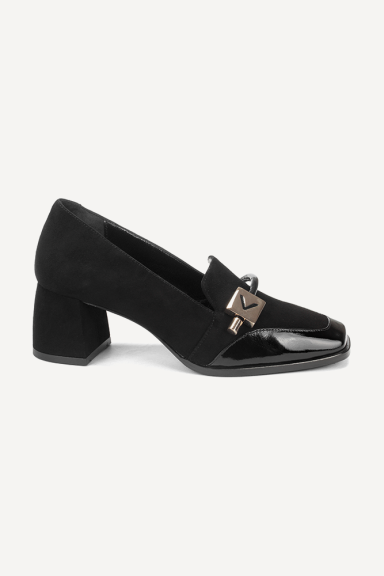 Pantofi din piele întoarsă și piele lăcuită ADL-3324-26-negru