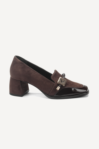 Pantofi din piele întoarsă și piele lăcuită ADL-3324-26-maro