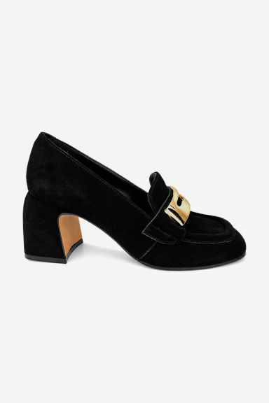 Pantofi cu toc mediu din piele întoarsă ADL-700-27-negru