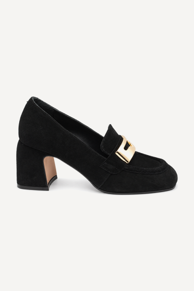 Pantofi cu toc mediu din piele întoarsă ADL-700-27-negru