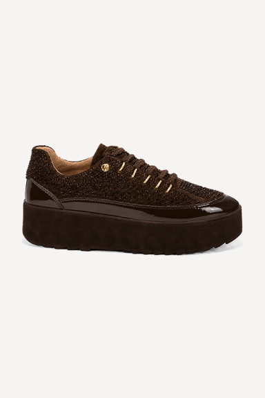 Pantofi sport din piele întoarsă și piele lăcuită ARG-25518-maro