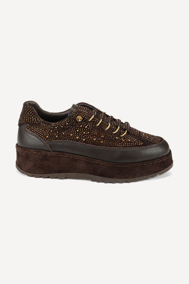 Pantofi sport din piele întoarsă și piele lăcuită ARG-25518-maro