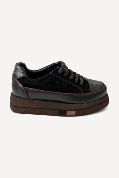 Pantofi sport din piele cu imprimeu ARG-2742-negru