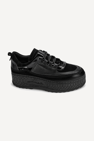 Pantofi sport din piele întoarsă și piele lăcuită ARG-2749-negru