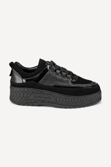 Pantofi sport din piele întoarsă și piele lăcuită ARG-2749-negru