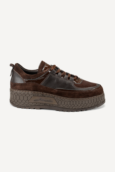 Pantofi sport din piele întoarsă și piele lăcuită ARG-2749-maro