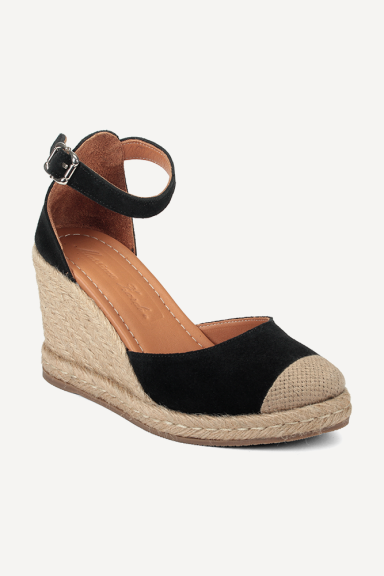 Espadrile din piele întoarsă cu platformă ART-2612-negru