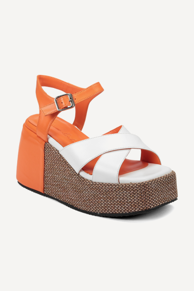 Sandale cu platforma din piele ART-2918-portocaliu-alb