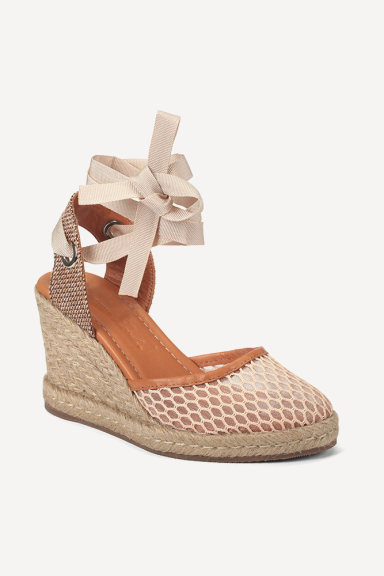 Espadrile din piele cu platformă din plasă ART-3348-bej