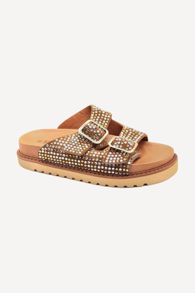 Papuci din piele întoarsă cu pietre decorative ART-45-107