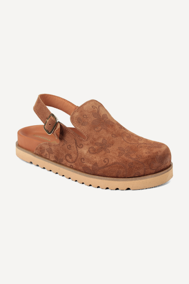 Sandale din piele întoarsă cu motive florale ART-45-110-maro