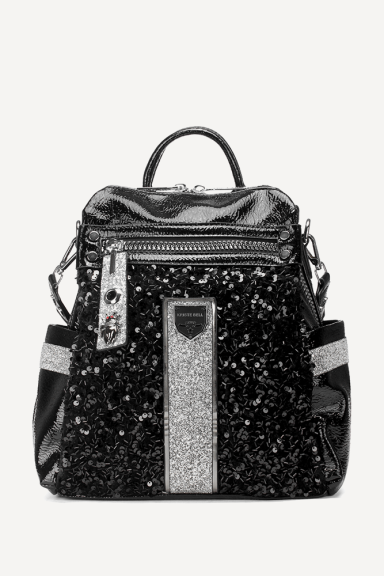 Rucsac din imitație de piele lăcuită cu paiete KB-27108-negru