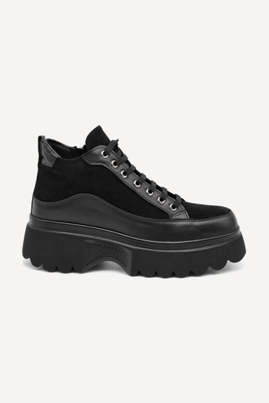 Ghete din piele întoarsă și piele naturală MGZ-100-02235-20-negru