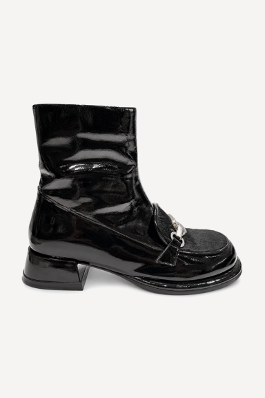 Ghete din piele lăcuită cu toc jos MGZ-330-2959-negru
