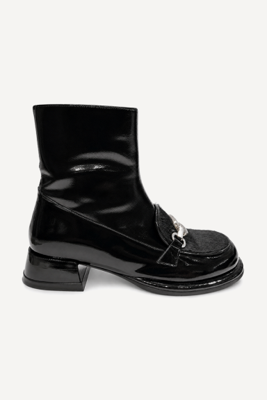 Ghete din piele lăcuită cu toc jos MGZ-330-2959-negru