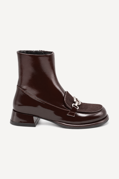 Ghete din piele lăcuită cu toc jos MGZ-330-2959-maro